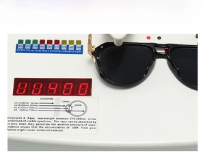 UV400 protection test for pilot sunglasses showing ultraviolet rays blocking feature