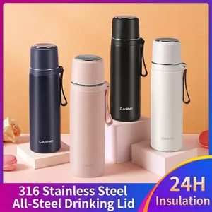 Vacuum Insulated Water Bottle 316 Stainless Steel Travel Flask With Portable Carry Rope Dual Use Cup Lid Leak Proof Thermos