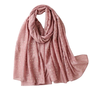 Pink lightweight shawl scarf with gold foil accents and delicate curled edges for women