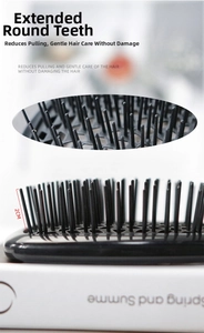 Detail of 2cm long rounded bristles and hollow vented base for hair styling brush
