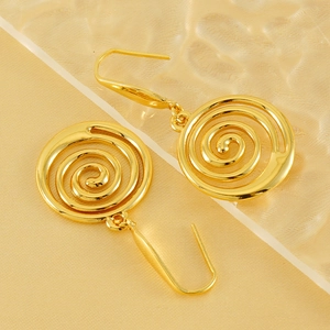 Retro gold plated stainless steel spiral earrings with geometric concentric circle design