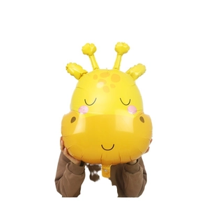 Cute giraffe head foil balloon in bright yellow for children's animal themed party decor