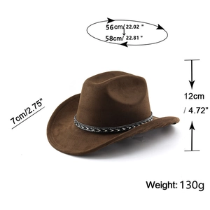 Cappello da cowboy marrone scamosciato con dettagli taglia e fascia decorativa intrecciata