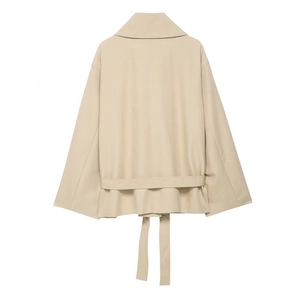 Chic beige belted trench jacket for women featuring wide sleeves and premium leather texture