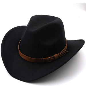 Vintage Western Cowboy Hat Wool Felt Wide Brim Fedora With Faux Leather Belt Metal Buckle Retro Style For Men Women