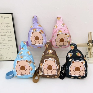 Kids Chest Bag Cartoon Capybara Print Nylon Adjustable Strap Cute Crossbody Pack For Boys Girls Casual