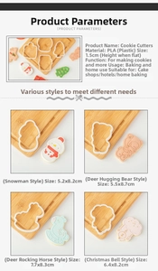 Detailed view of Christmas themed PLA plastic cookie cutters showing snowman and reindeer molds