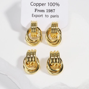 Polished gold multi-layer copper hoop earrings in vintage nested minimalist design