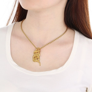 Chic 18k gold plated stainless steel snake pendant necklace on twisted rope chain