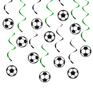 Decorazioni a spirale verdi e nere con motivi a pallone da calcio per feste