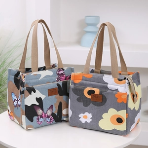 Sac À Déjeuner Isolé Tissu Oxford Sac Isotherme Pour Bureau École Trajet Grande Capacité Imprimé Lettres Papillon