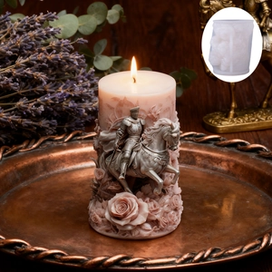 Moule en silicone pour bougies en relief 3D de chevalier et rose avec texture château