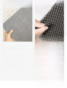 Detail of waterproof cream rug with eco-friendly cotton linen backing and durable edging