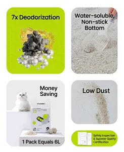 Detail showing mixed cat litter 2.5kg with low dust and fast clumping features