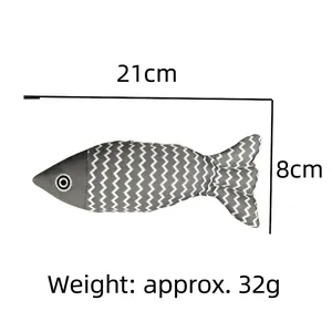 Fischförmiges Plüschtier für Hunde mit grauem Wellenmuster, 21 cm lang, 32 g