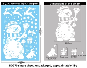 Detailed view of 20x30cm Christmas window static cling with snowman and angel motifs