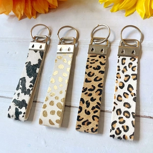Leopard Cow Animal Print Keychain Genuine Leather Calf Hair Bag Charm Pendant Retro Fashion Accessory For Women