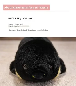 Gros plan du tissu pelucheux du pingouin montrant la texture douce et les yeux noirs