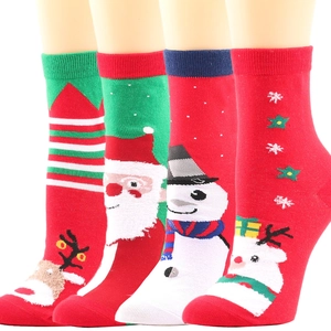 Weihnachts Socken Festliche Cartoon Weihnachtsmann Rentier Schneemann Muster Polyestermischung Wadenlang Party Damen