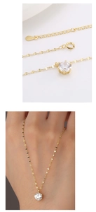 Detailed view of S925 silver necklace with sparkling round crystal pendant on model