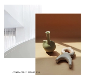 Modern Morandi ceramic vase and abstract geometric ornament set with matte texture