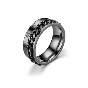 Black rotatable titanium steel chain ring for men with Roman numeral engraving