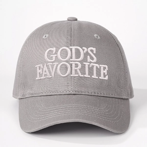 Casquette de baseball gris foncé avec broderie God's Favorite blanche et sangle réglable