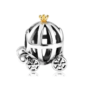925 Sterling Silver Pumpkin Carriage Bead Hollow Gold Crown DIY Bracelet Necklace Jewelry Accessories Fairy Tale Charm