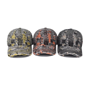 Vintage washed denim baseball caps with distressed ripped holes for men and women