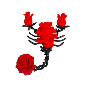 Gothic scorpion brooch with red roses and black vine body in vintage alloy finish