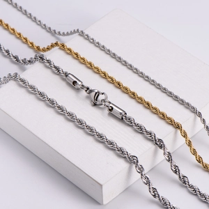Polished stainless steel rope chain in gold and silver colors with lobster clasp