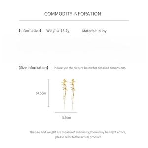 Size information and material detail of bamboo leaf earrings showing dimensions and weight