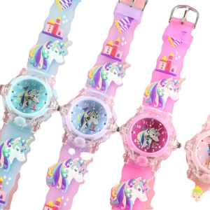 Creative 3D cartoon unicorn and castle relief quartz watches for girls in various colors