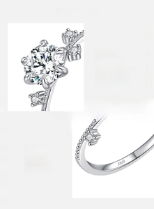 Macro detail of 1ct Moissanite ring head with 925 silver S925 hallmark and six-prong setting