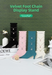 Elegant high-heel velvet jewelry display stands for necklaces in four assorted colors