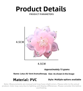 Detailed view of pink PVC lotus vent clip with sparkling beads and matte finish