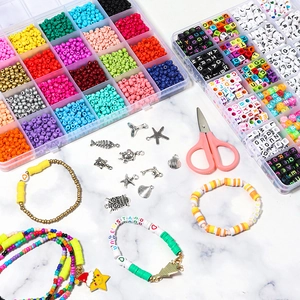 DIY Jewelry Making Supplies Glass Seed Beads Acrylic Letter Beads Alloy Charms Elastic String Tweezers Scissor