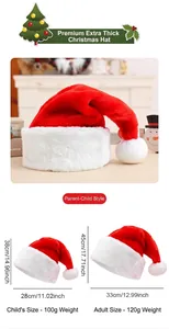 Detailed size comparison of premium plush Christmas hats for adults and children