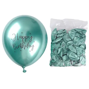 Metallic green 12-inch Happy Birthday latex balloons for kids party decorations set