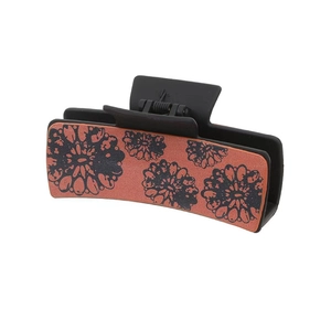 Western style sunflower hair claw clip with vintage red-brown floral pattern