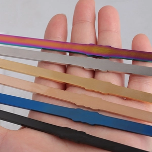 Flat stainless steel bracelet blanks in six metallic colors with a wavy design