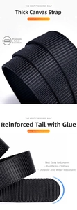 Detail view of thick black nylon belt showing woven texture and hardened sealed end