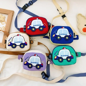 Kids Cute Cartoon Car Shape Waist Bag Nylon Adjustable Strap Boys Girls Chest Bag Small Travel Fanny Pack Crossbody Pouch