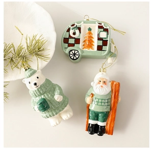 Detail showing Santa Claus and polar bear ornaments in Nordic minimalist style