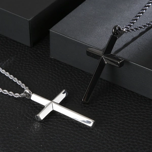 Men stainless steel cross pendant necklaces in silver and black with twist chains