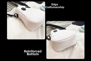 Detail view of ghost crossbody bag showing reinforced base and edge piping construction