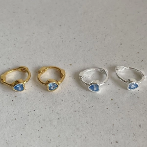 925 silver heart hoop earrings with blue zircon pendants in gold and silver finish