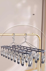 Detail of windproof stainless steel rack with strong anti-slip clips for socks and laundry