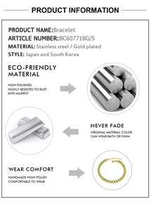 Detailed product specifications for stainless steel bracelet with anti-allergy features