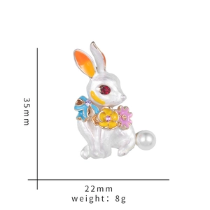Detailed dimensions of the cute white enamel bunny brooch with pearls and rhinestones